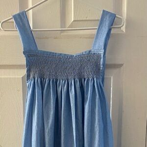 Smocked Denim-Look Cotton Dress